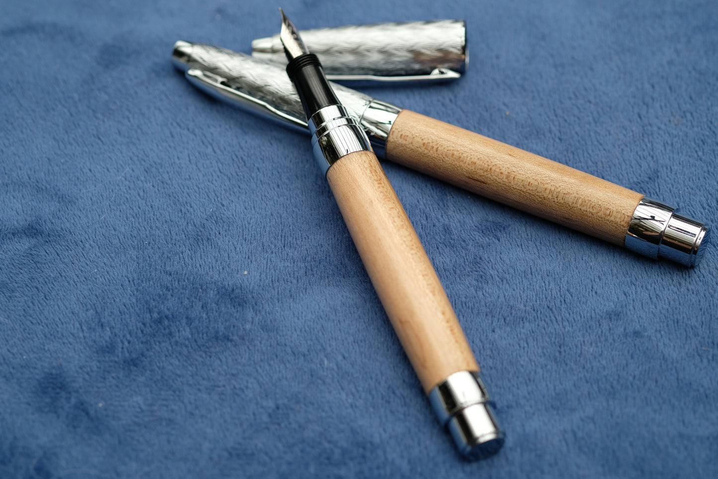 Wormy Maple Presimo Fountain Pen with Etched Chrome Cap