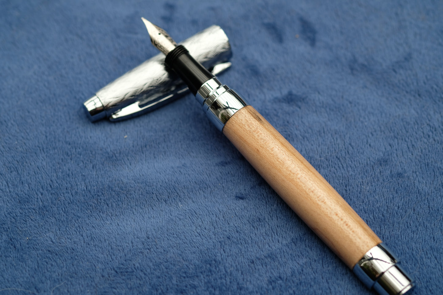 Wormy Maple Presimo Fountain Pen with Etched Chrome Cap