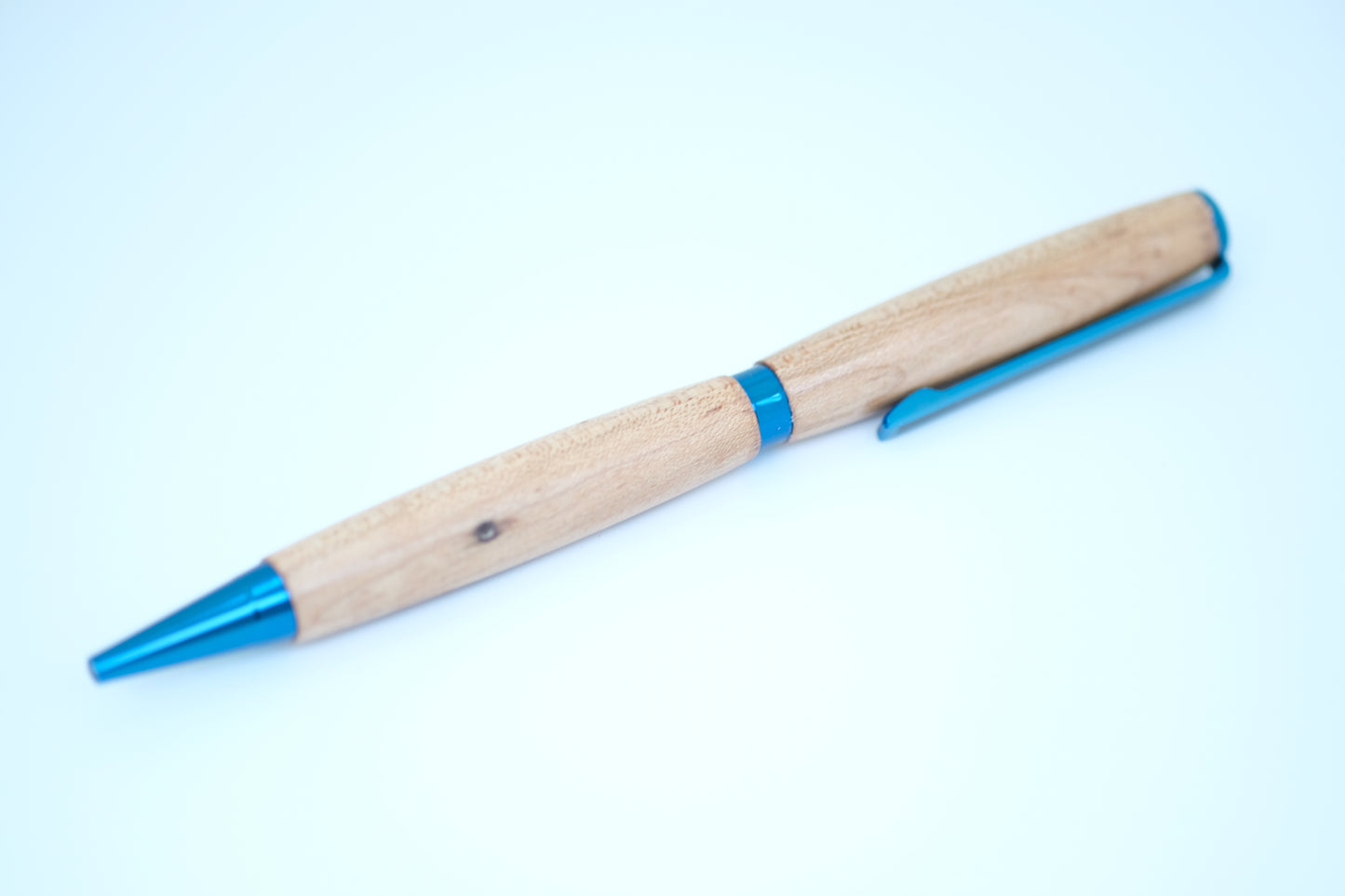 Wormy Maple Slimline Blue Titanium Pen